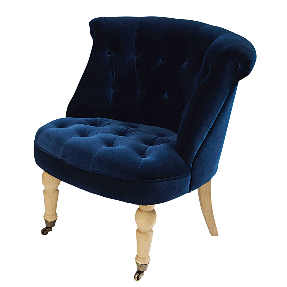 Midnight blue velvet tufted armchair with casters Constantin Maisons