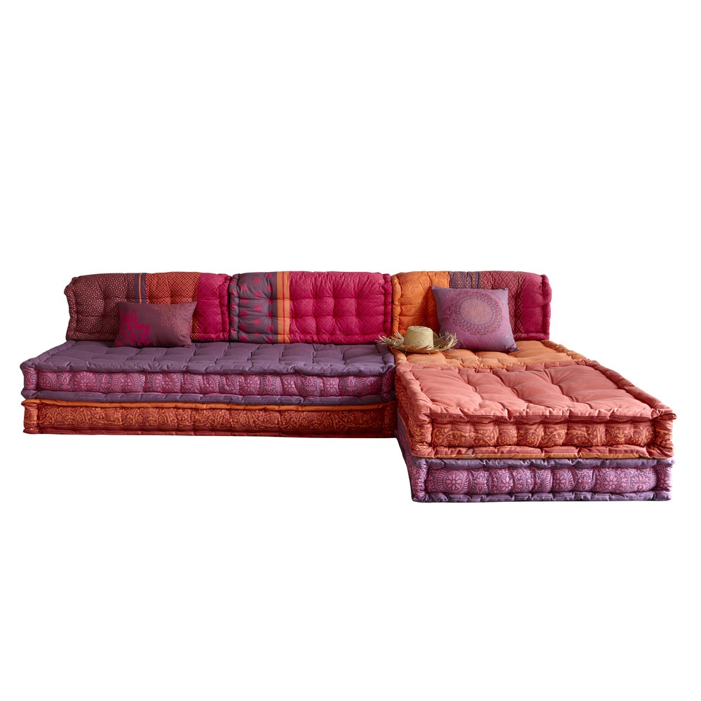 Modulare 6-Sitzer Eckpolsterbank aus Baumwolle, bunt Madurai Madurai