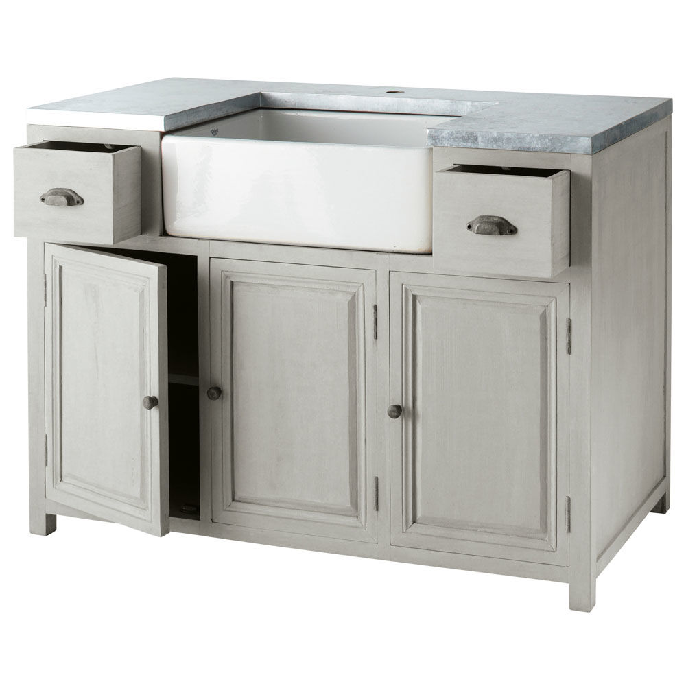 Mueble bajo de cocina con fregadero de hevea gris L 120 cm Zinc ... Mueble bajo de cocina con fregadero de hevea gris L 120 cm Zinc ...