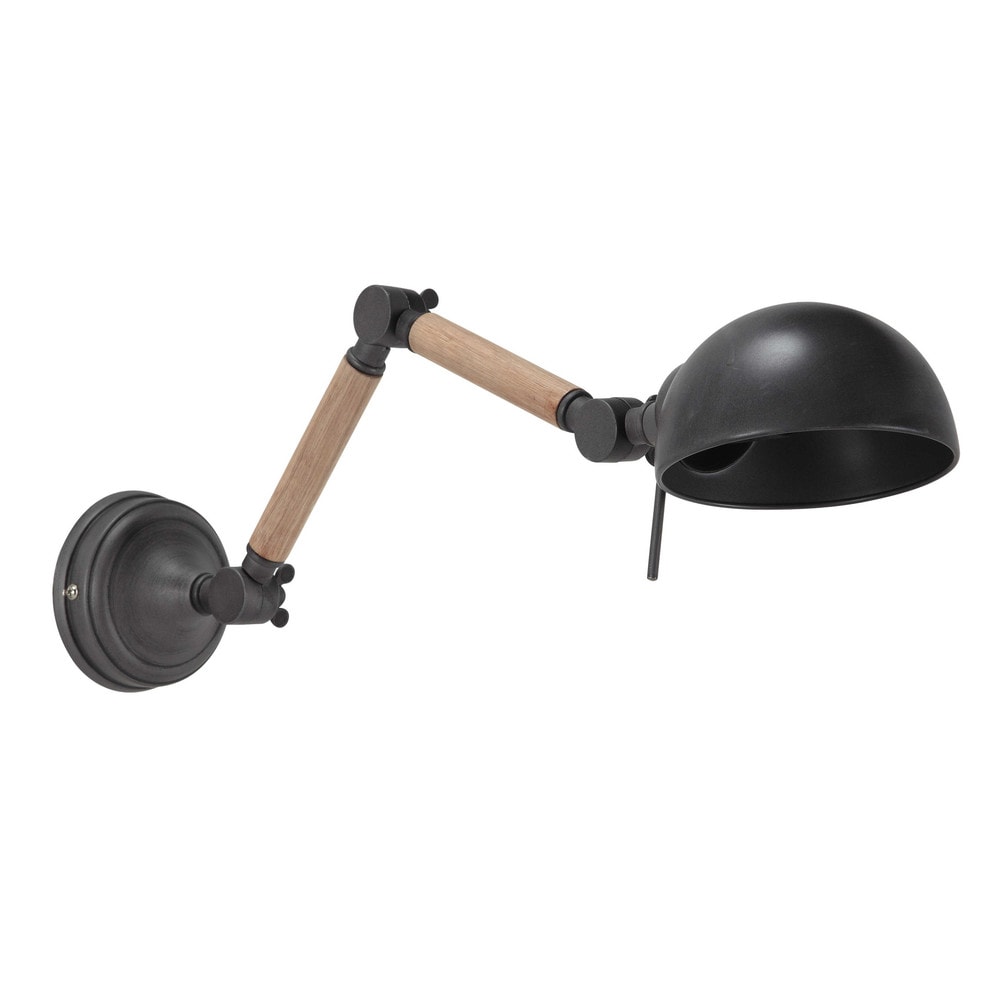 NORWICH metal and wood adjustable wall light in dark grey H 32cm