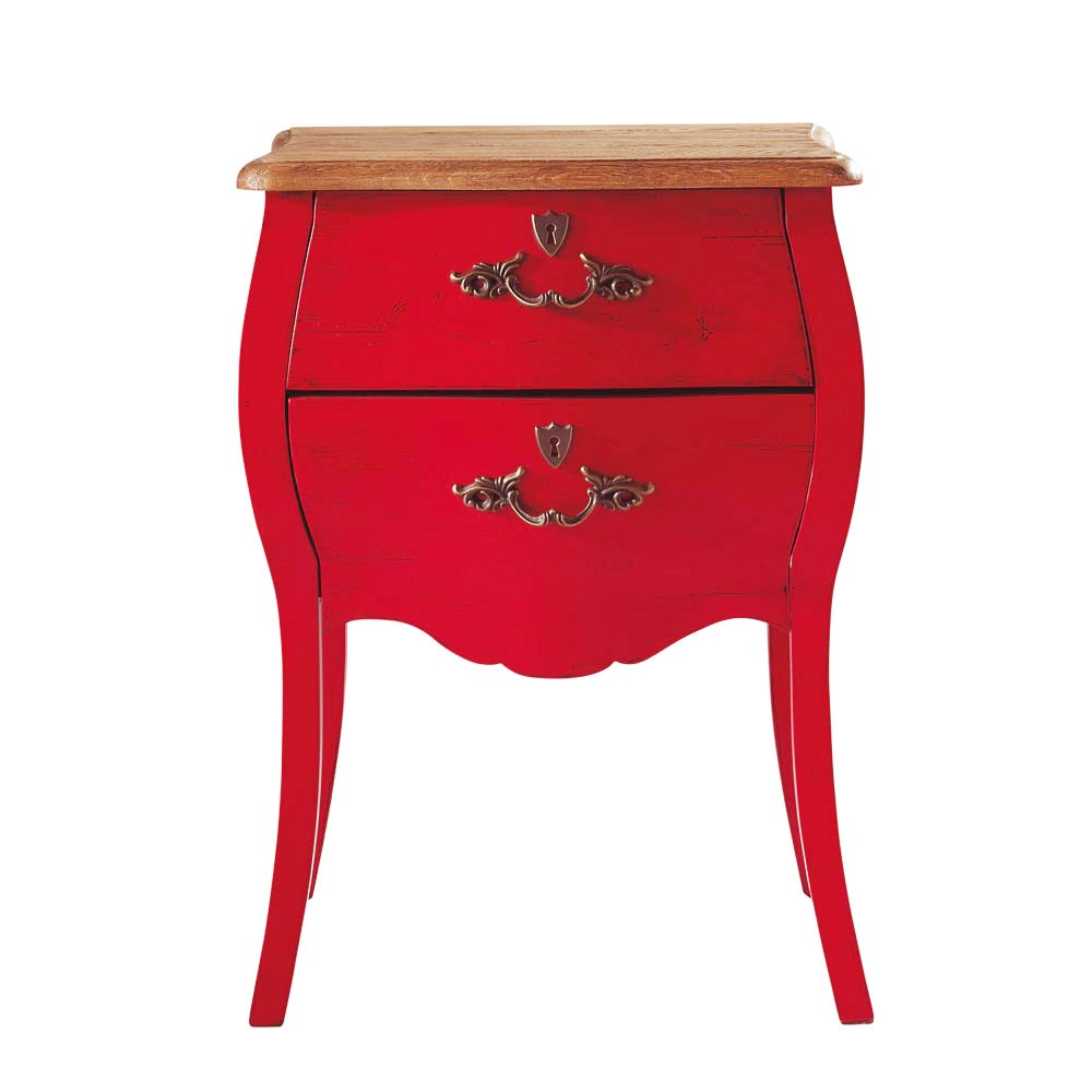 Oak bedside table with drawers in red W 45cm Haute couture Maisons du