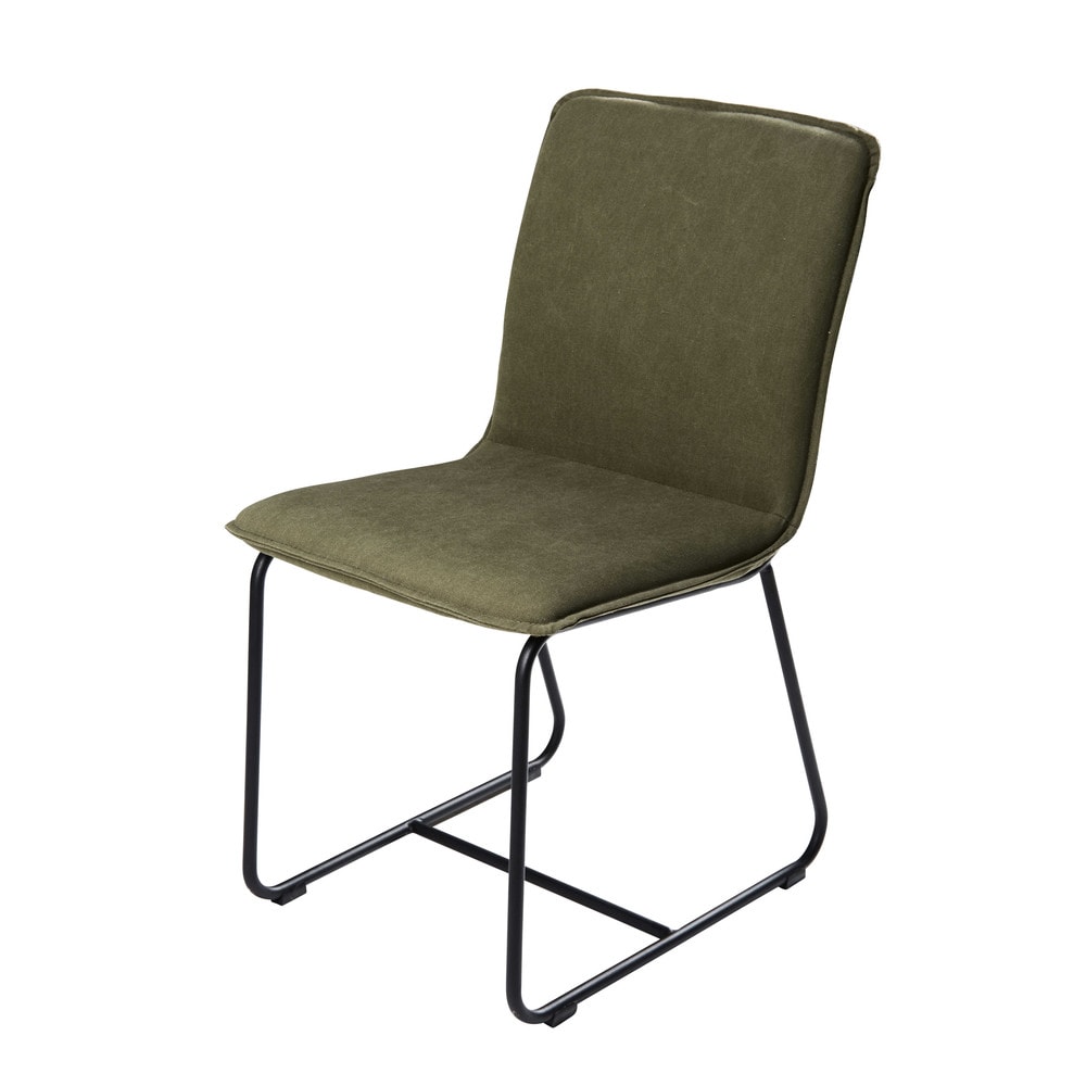 Olive green cotton and black metal chair Miller Maisons du Monde