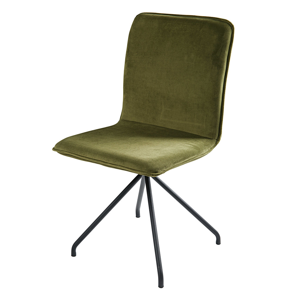 Olive green velvet and black metal chair Ellipse Maisons du Monde