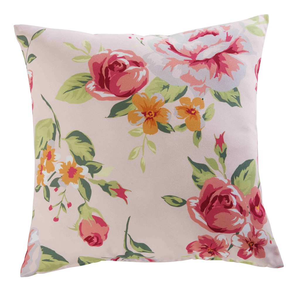 OutdoorKissen aus rosa Stoff bedruckt mit Blumenmotiv 45x45cm MILADY