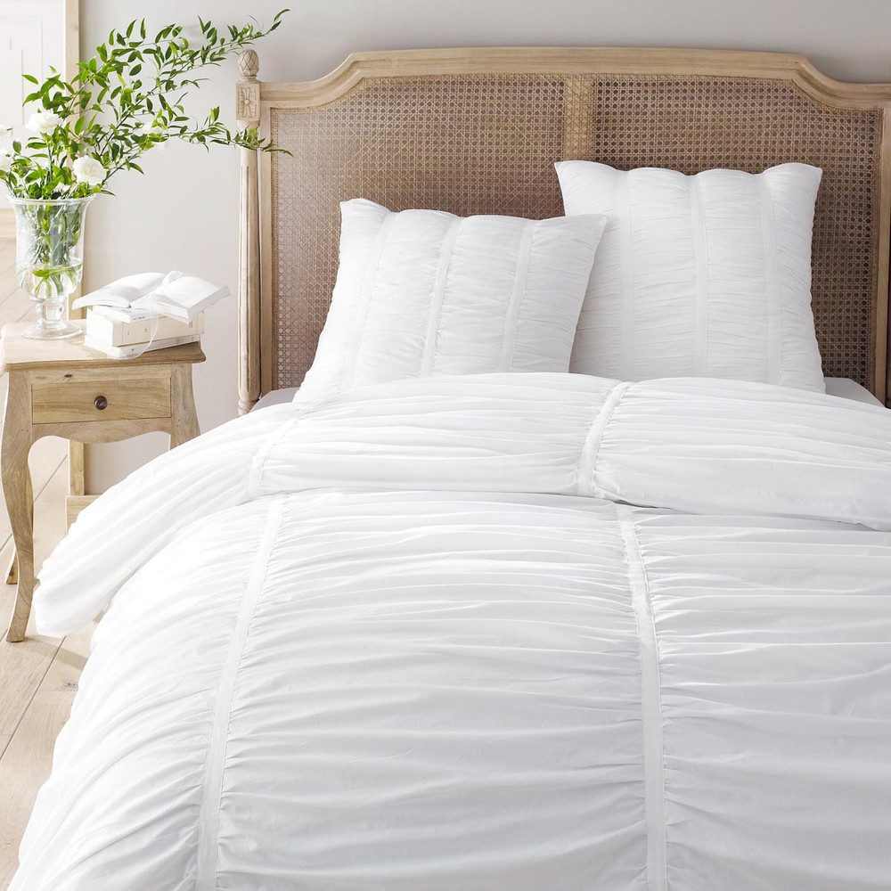 Parure housse de couette blanche 260x240 + 2 taies d ...