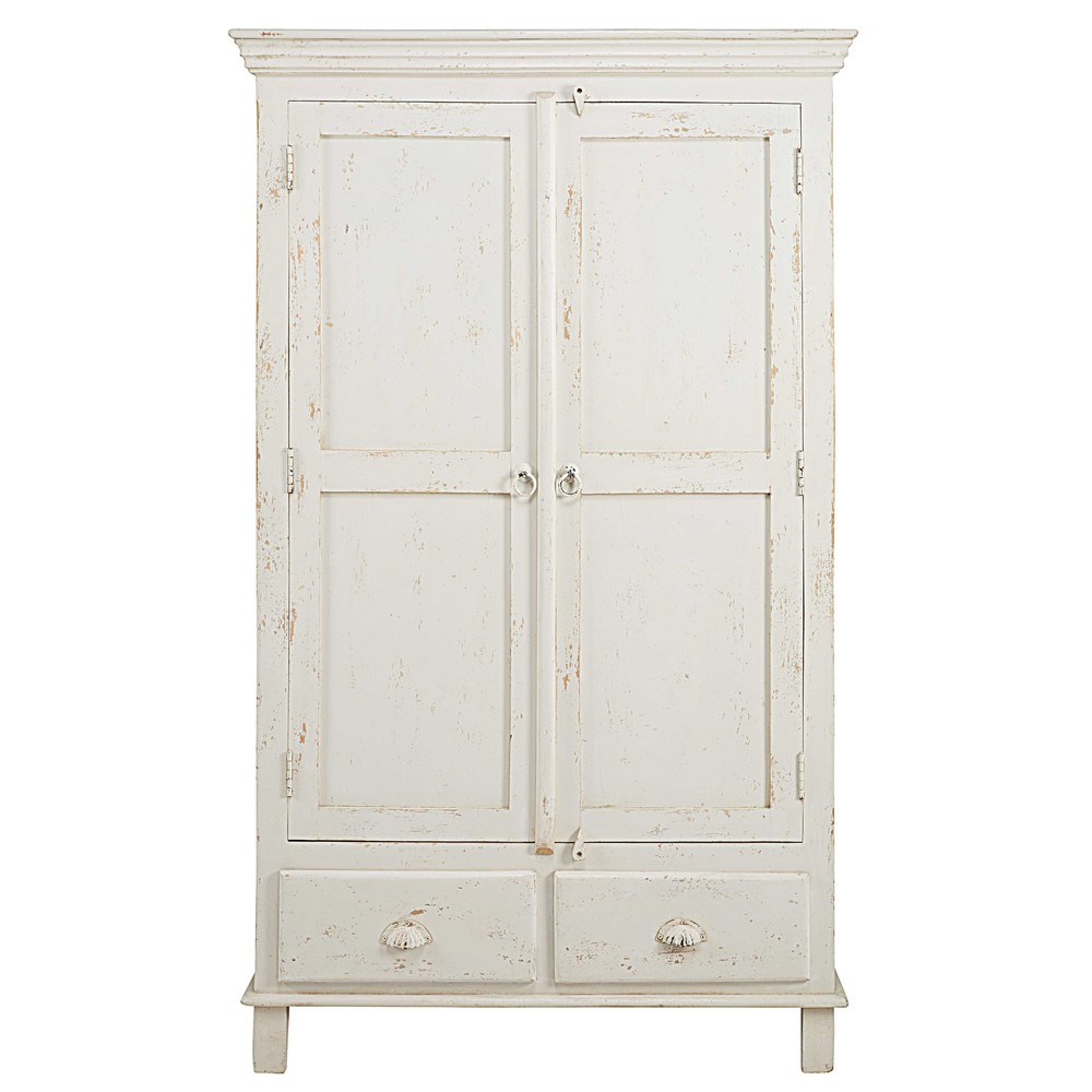 Patinated white mango wood 2door 2drawer wardrobe Avignon Maisons