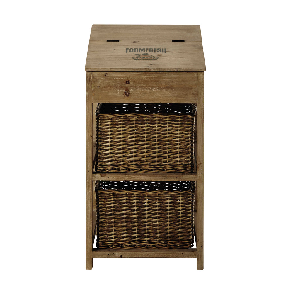 Pequeño mueble de almacenaje de abeto y mimbre FARM FRESH Maisons du