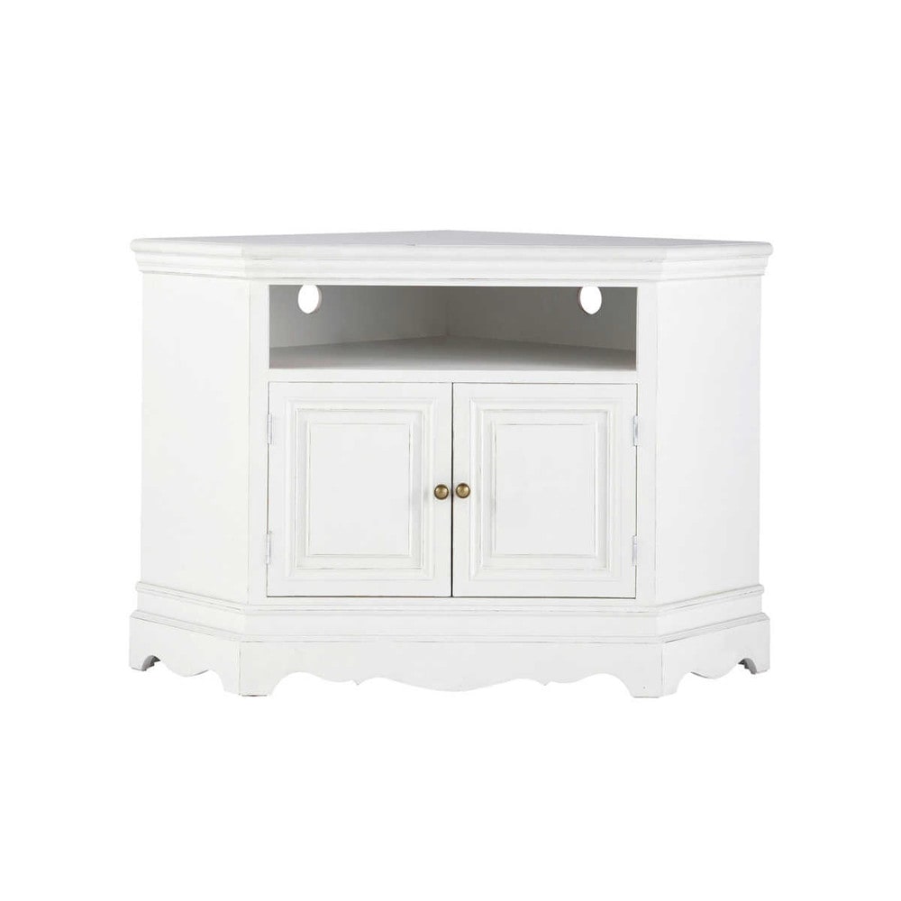 Porta TV Bianco Ad Angolo In Legno Di Paulonia L 105 Cm Jos phine 