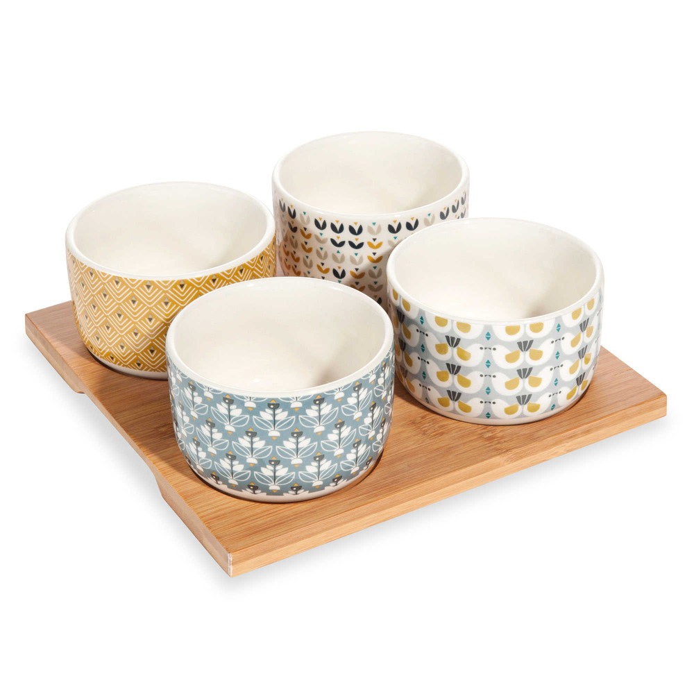 PORTOBELLO round snack tray with 4 faience bowls Maisons du Monde