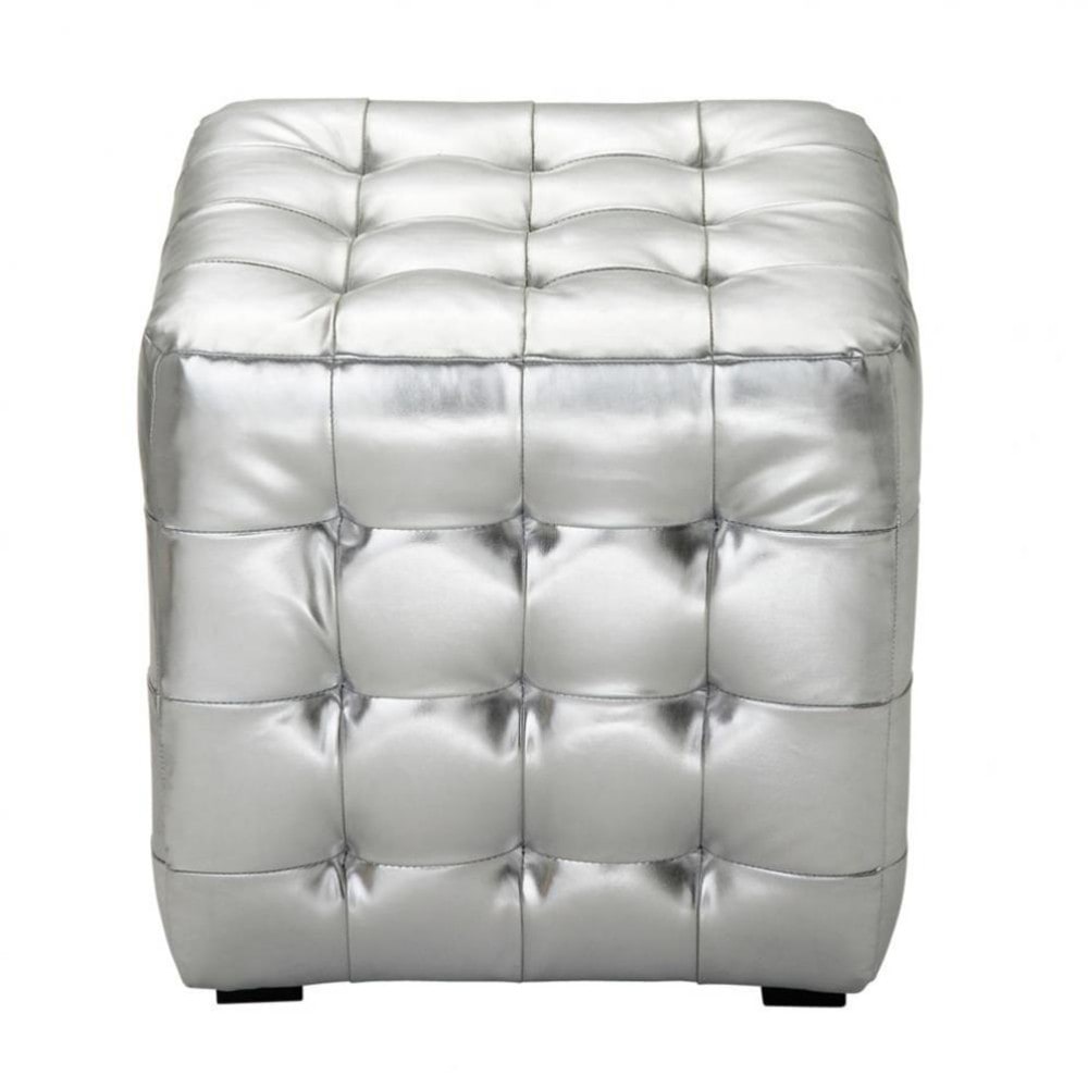 Pouf argent capitonné Chesterfield | Maisons du Monde