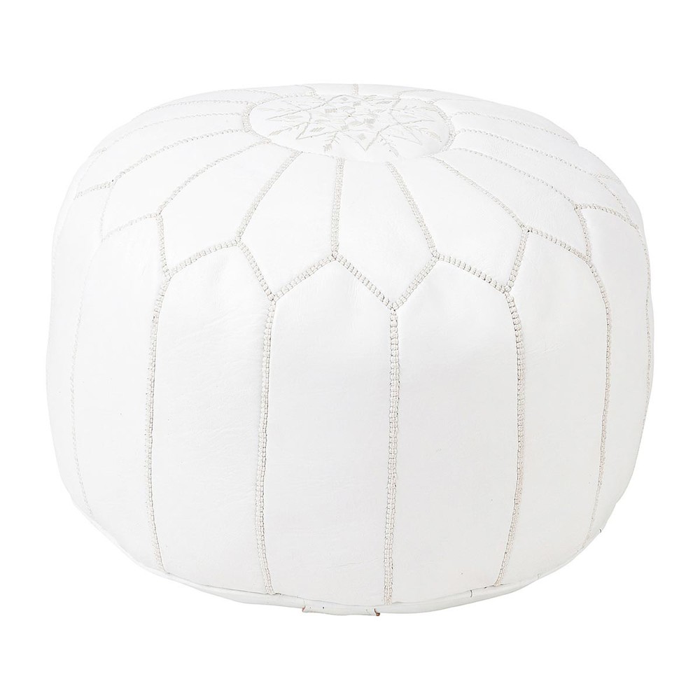 Pouf marocain cuir blanc Marrakech Maisons du Monde