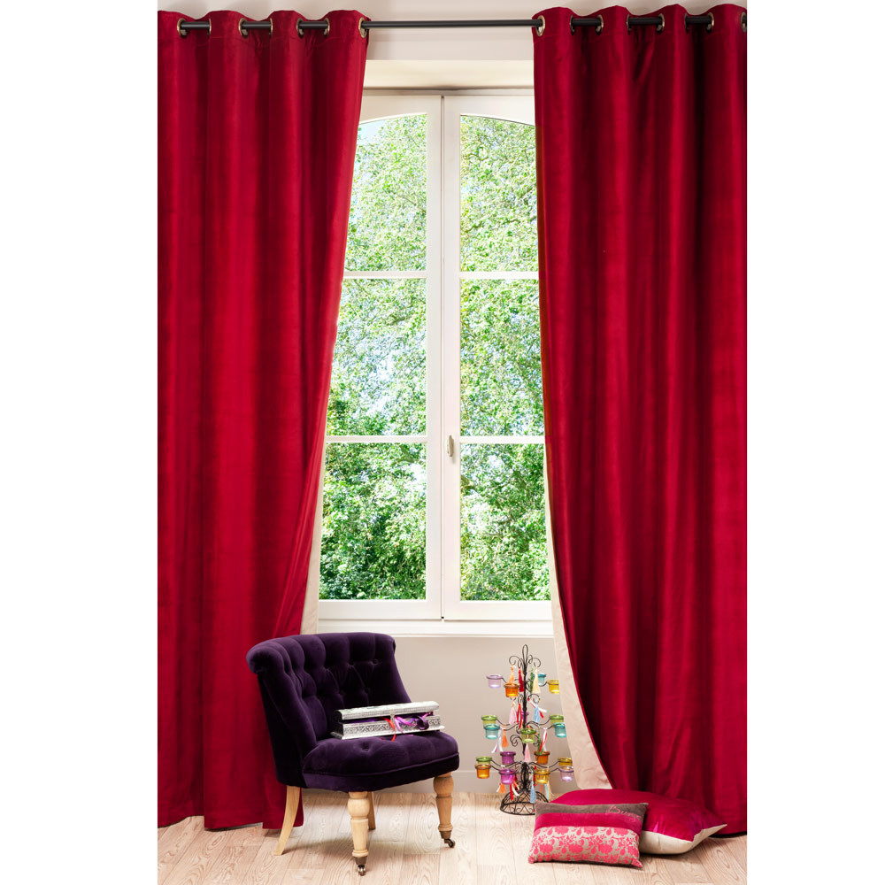 rideau salon rouge et beige
