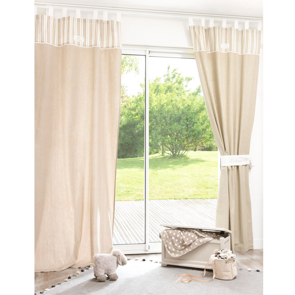 Rideau à passants en coton beige 105 x 250 cm DOODIE ...