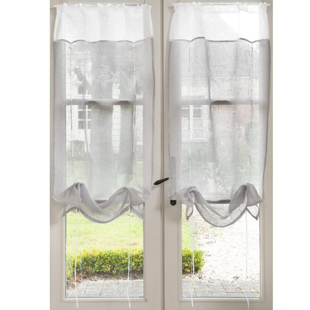 Rideau Court rideau court avec broderie en gris 60 x 120 cm Rideau Court rideau court avec broderie en gris 60 x 120 cm