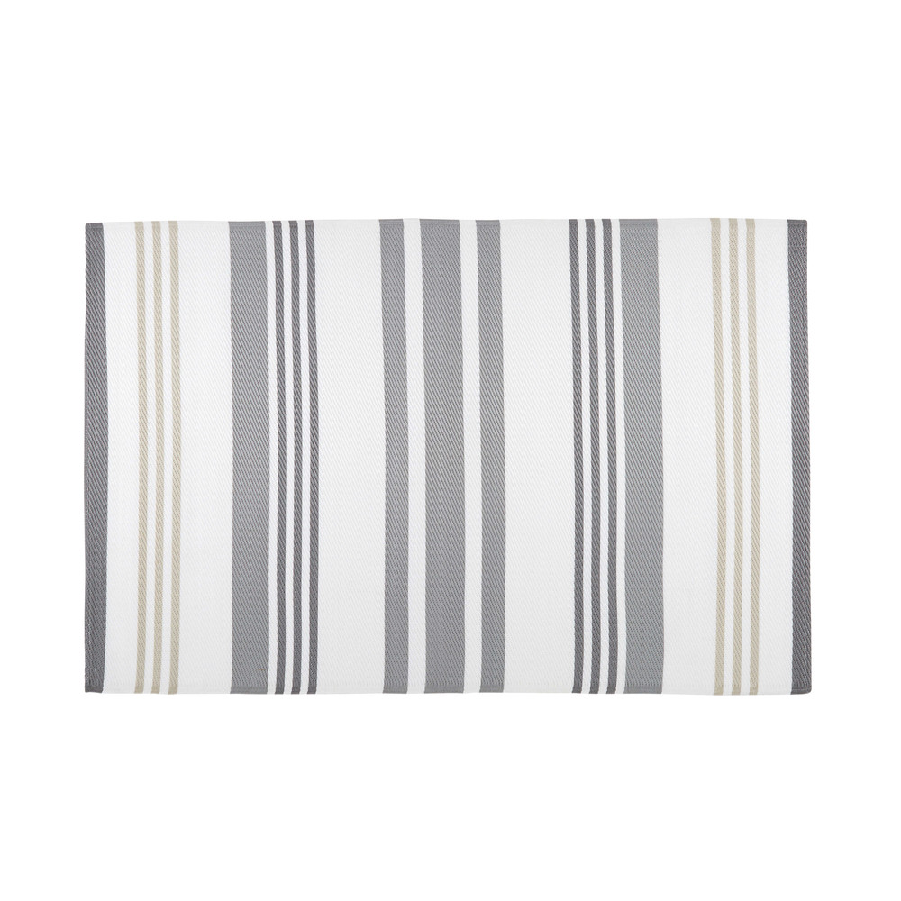 RIVAGE grey and white striped fabric outdoor rug 180 x 270 cm Maisons