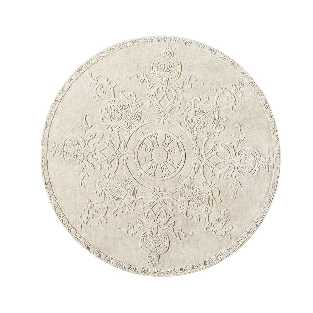 SCULPTURE woollen low pile round rug in ecru D 200cm Maisons du Monde