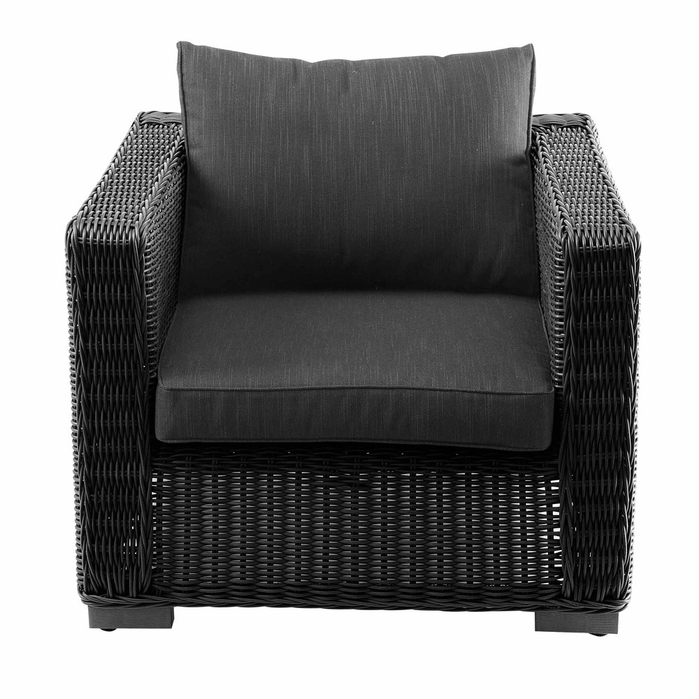 Sillón de jardín de resina trenzada negro ceniza Porto Vecchio