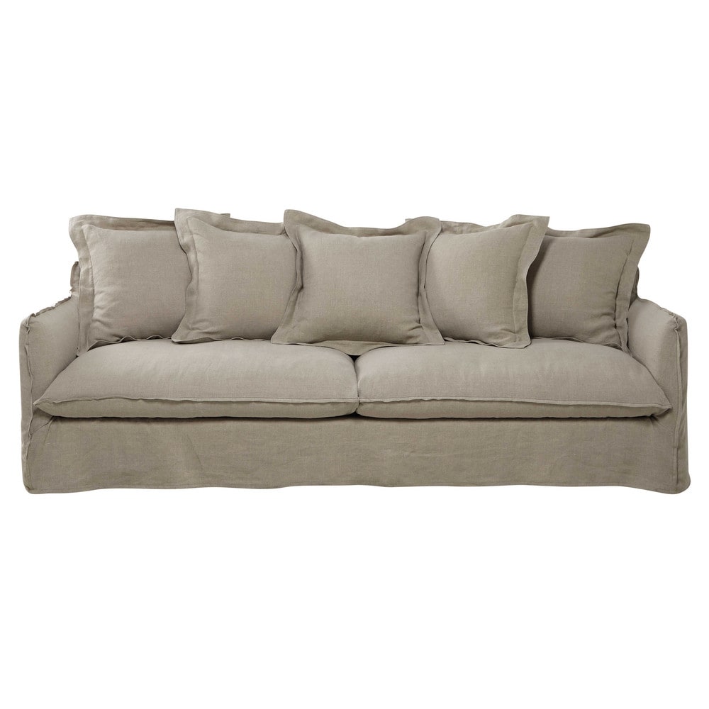 Sofa 5-sitzig aus Leinen, hanfbeige Barcelone | Maisons du ...