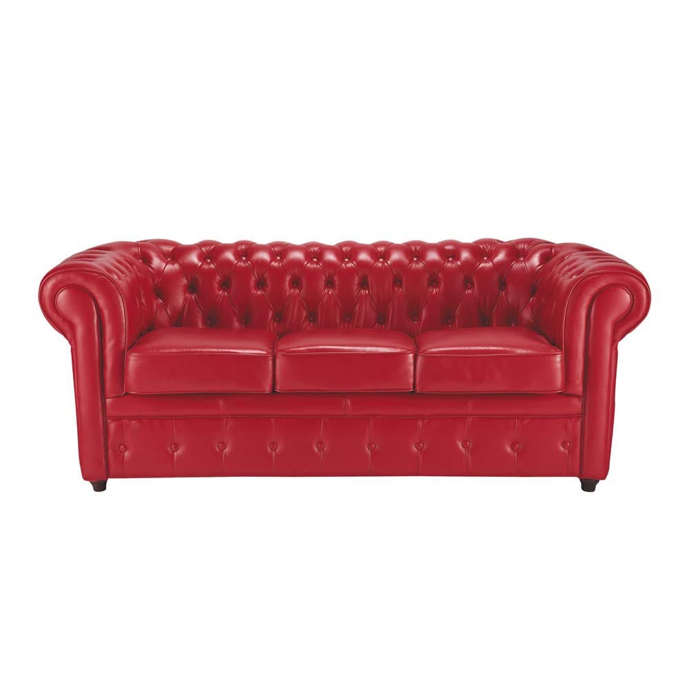 Sofá capitoné de 3 plazas de cuero rojo Chesterfield | Maisons du Monde