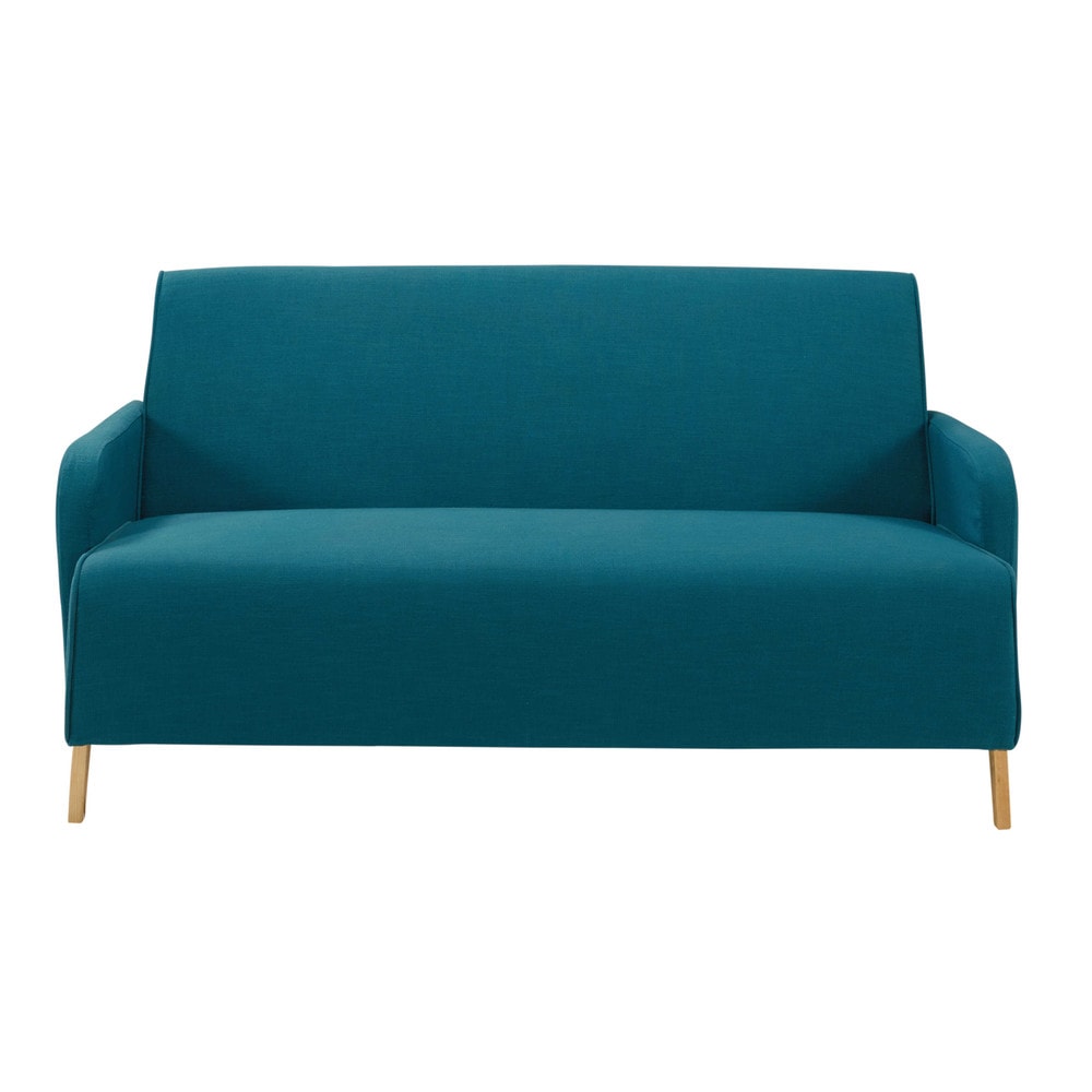 Sofá de 2 plazas de tela azul petróleo Adam Maisons du Monde