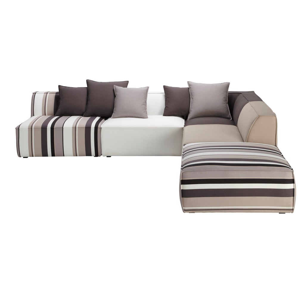 Sofá esquinero modulable con rayas de 5 plazas de algodón Manhattan