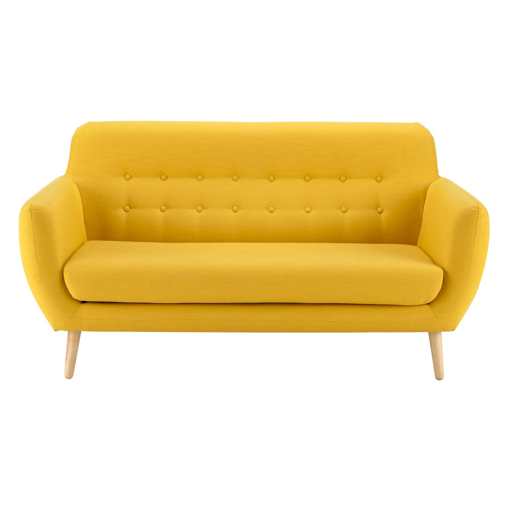 Sofá vintage de 2/3 plazas de tela amarillo Iceberg Maisons du Monde