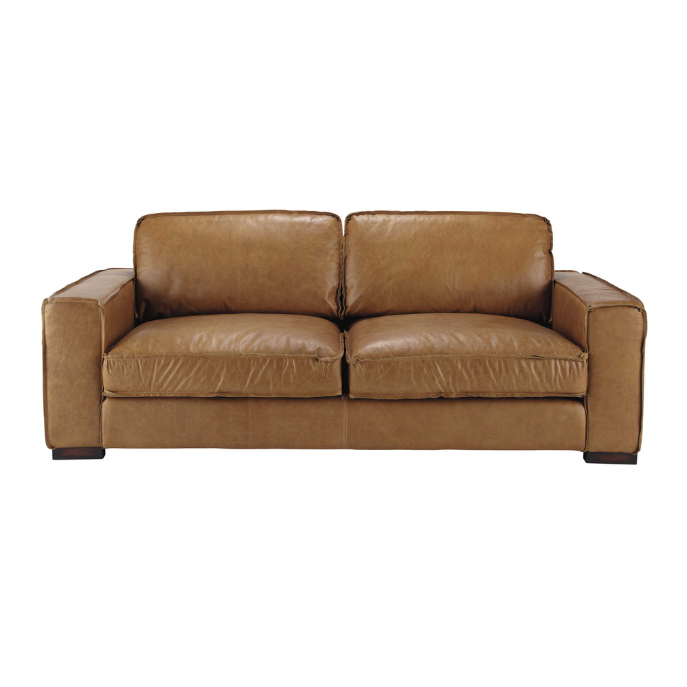 Sofá vintage de 3 plazas de cuero camel Colonel | Maisons du Monde