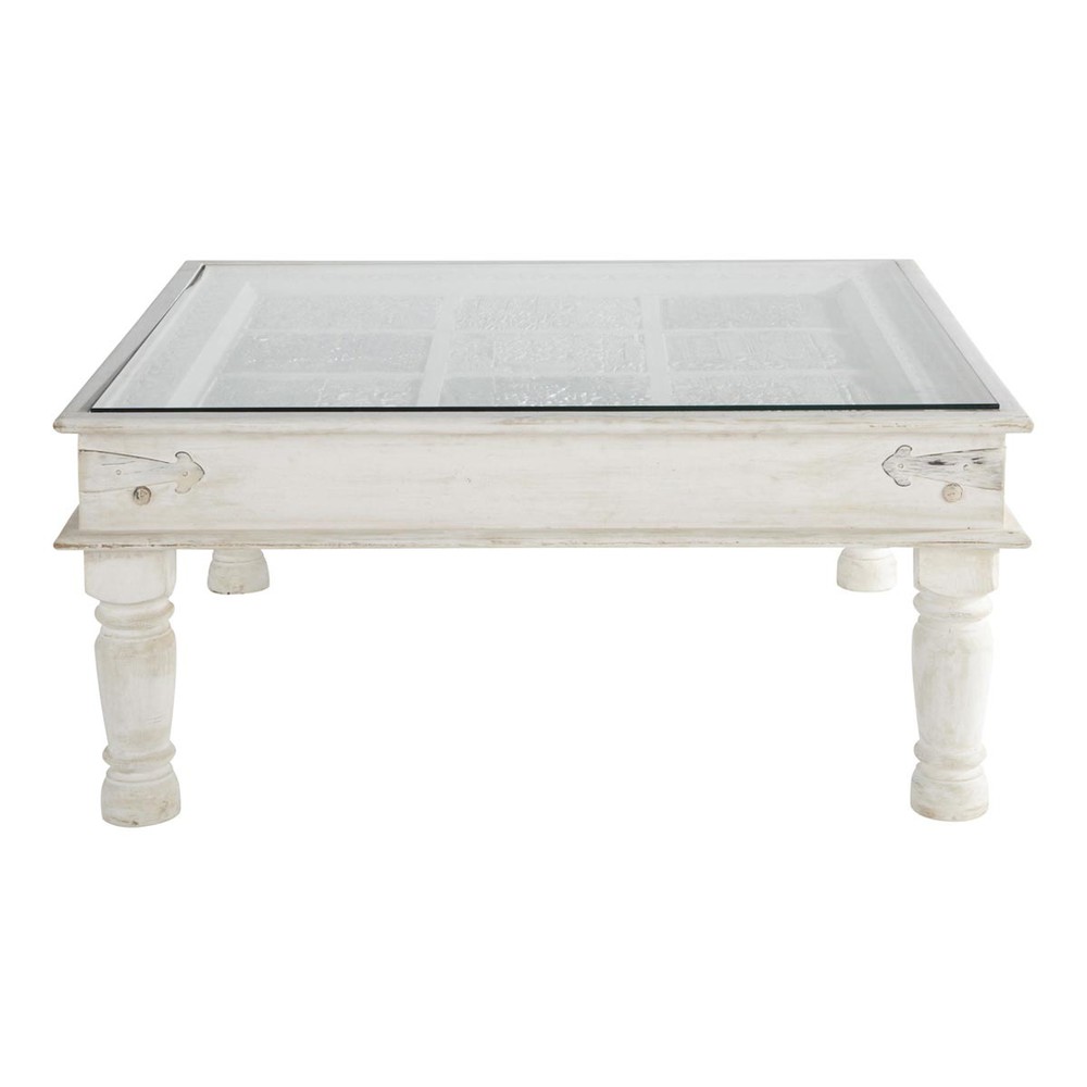 Solid mango wood Indian coffee table in white W 100cm Udaipur Maisons