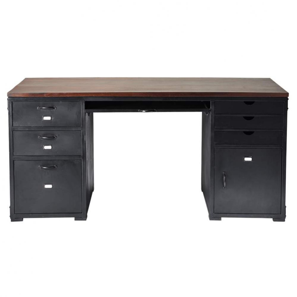 Solid sheesham wood and metal desk W 165cm Industry Maisons du Monde