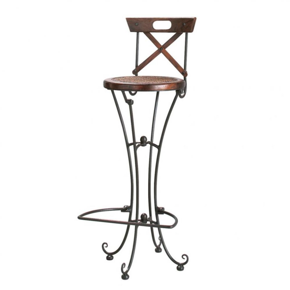 Solid sheesham wood and wrought iron bar chair Lubéron Maisons du Monde