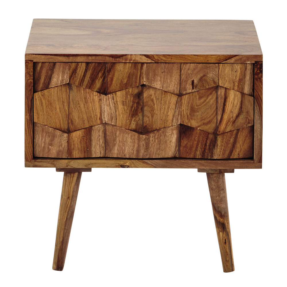 Solid sheesham wood bedside table with drawer W 45cm Quadra Maisons
