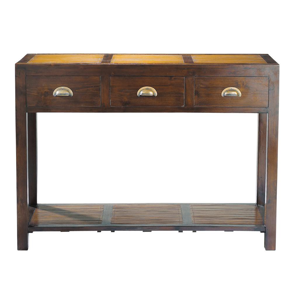 Solid teak and bamboo console table W 110cm Bamboo Maisons du Monde