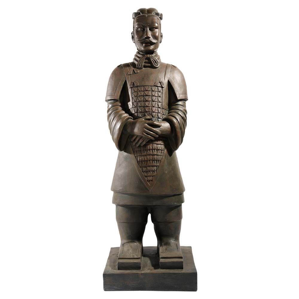 Statue Guerrier de Xian en fibre d'argile marron H 124 cm Maisons du