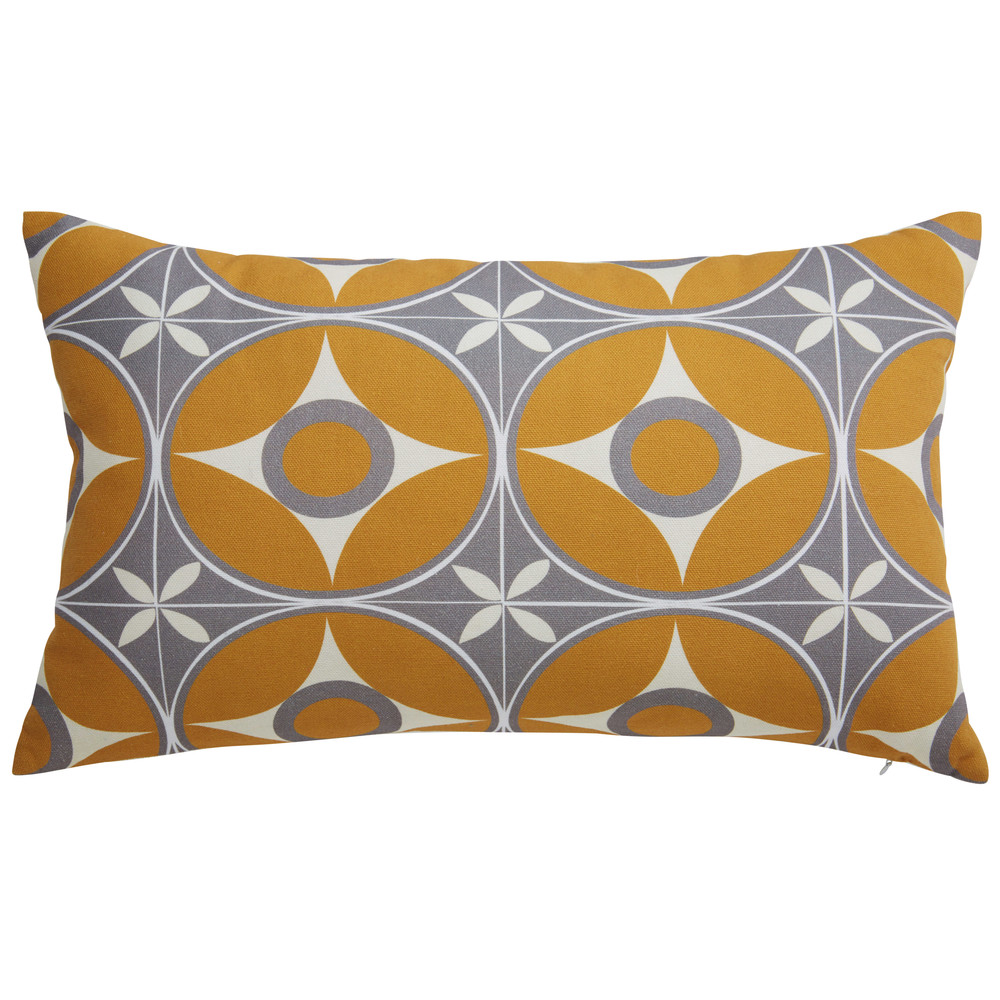 SUZANNE cotton cushion cover with grey and yellow motifs 30 x 40 cm