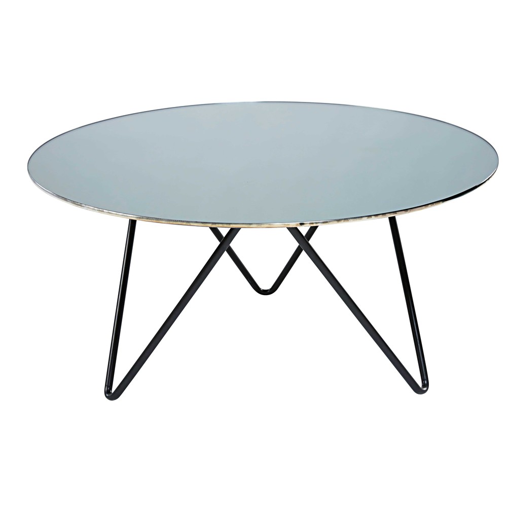 Table basse en verre trempé effet miroir et métal noir Reflect