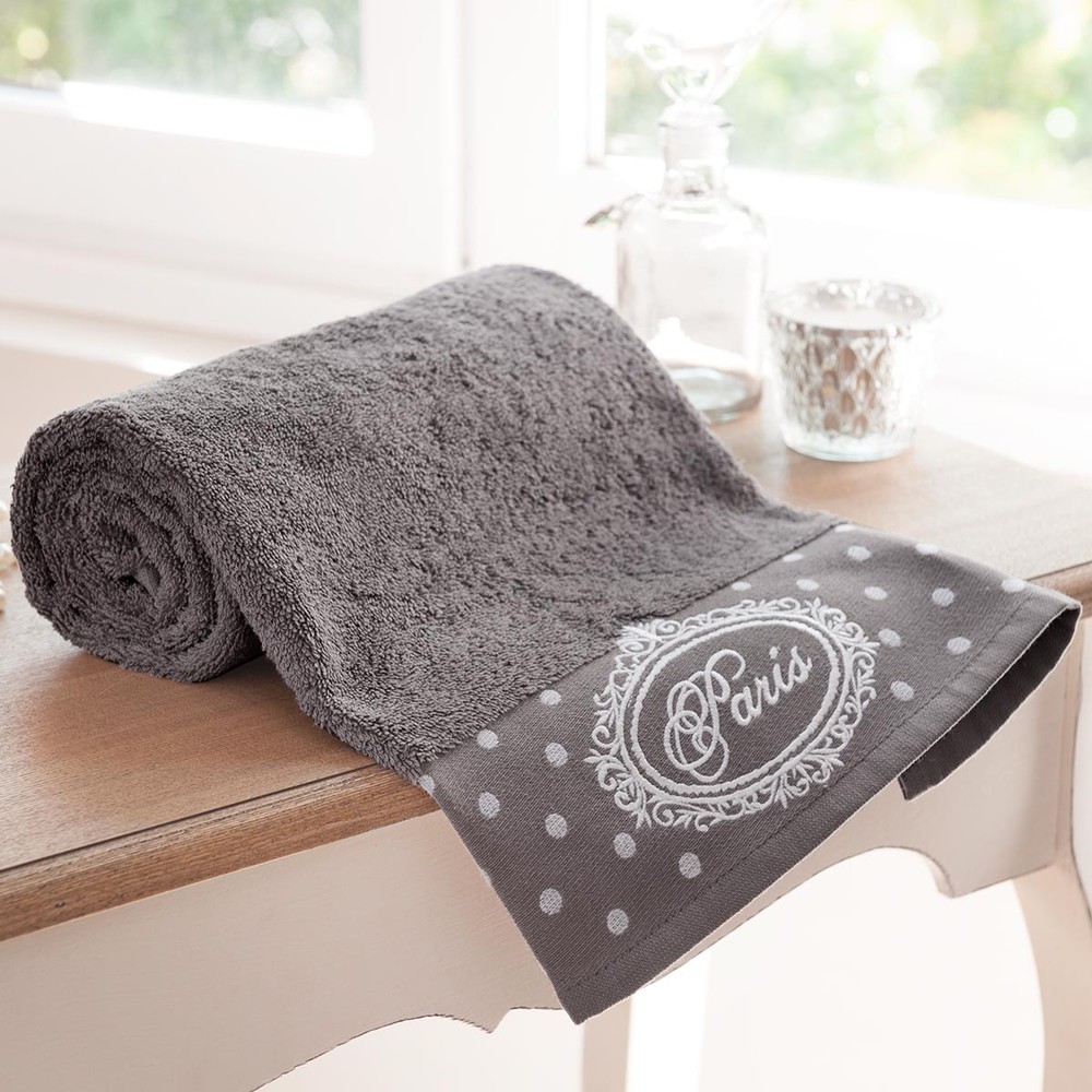 Toalla de ducha gris de algodón 70 × 140 cm PARIS | Maisons du Monde