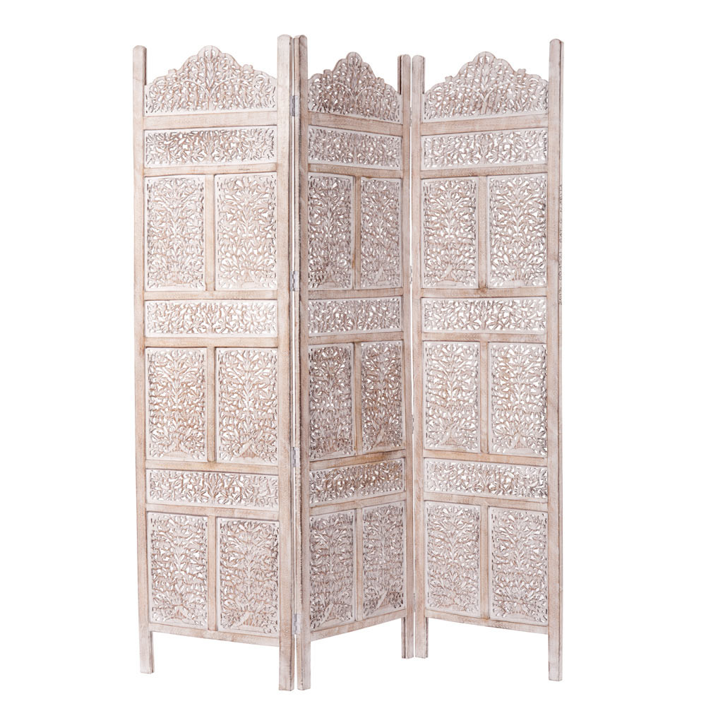 UDAIPUR whitewashed mango wood folding screen W 150cm Maisons du Monde