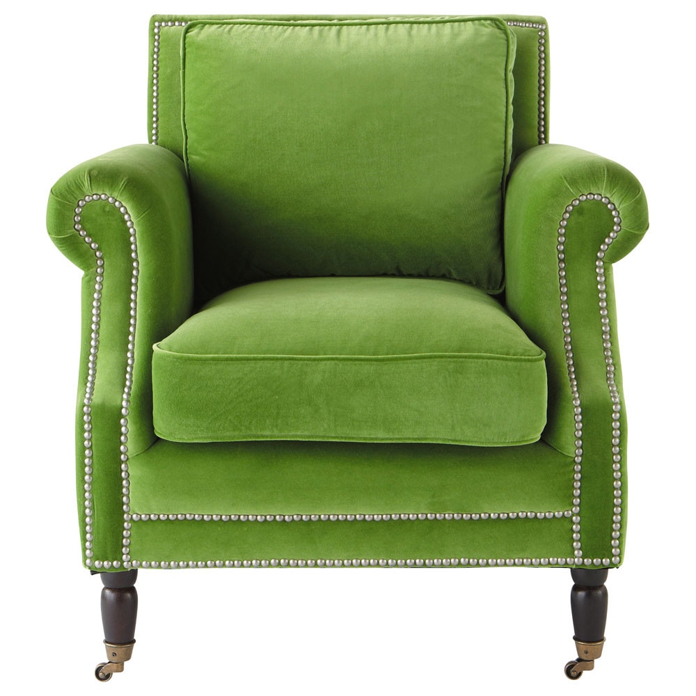 Velvet armchair in green Baudelaire Maisons du Monde