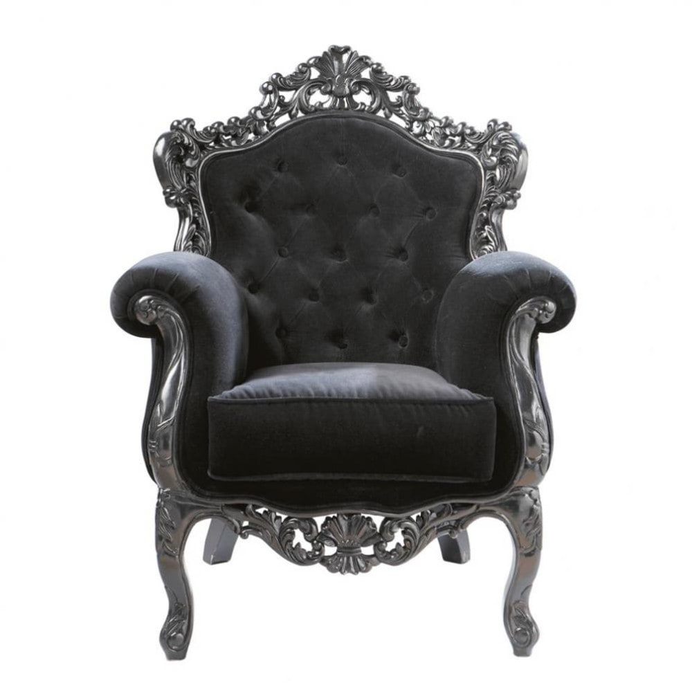 Velvet button armchair in black Barocco Maisons du Monde -> Chaise Salon Merisier Velvet button armchair in black Barocco Maisons du Monde -> Chaise Salon Merisier