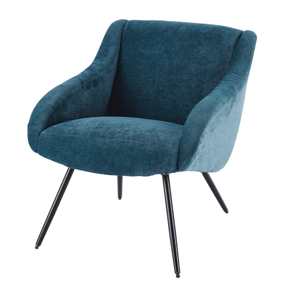 Velvet vintage and metal armchair in blue Joyce Maisons du Monde