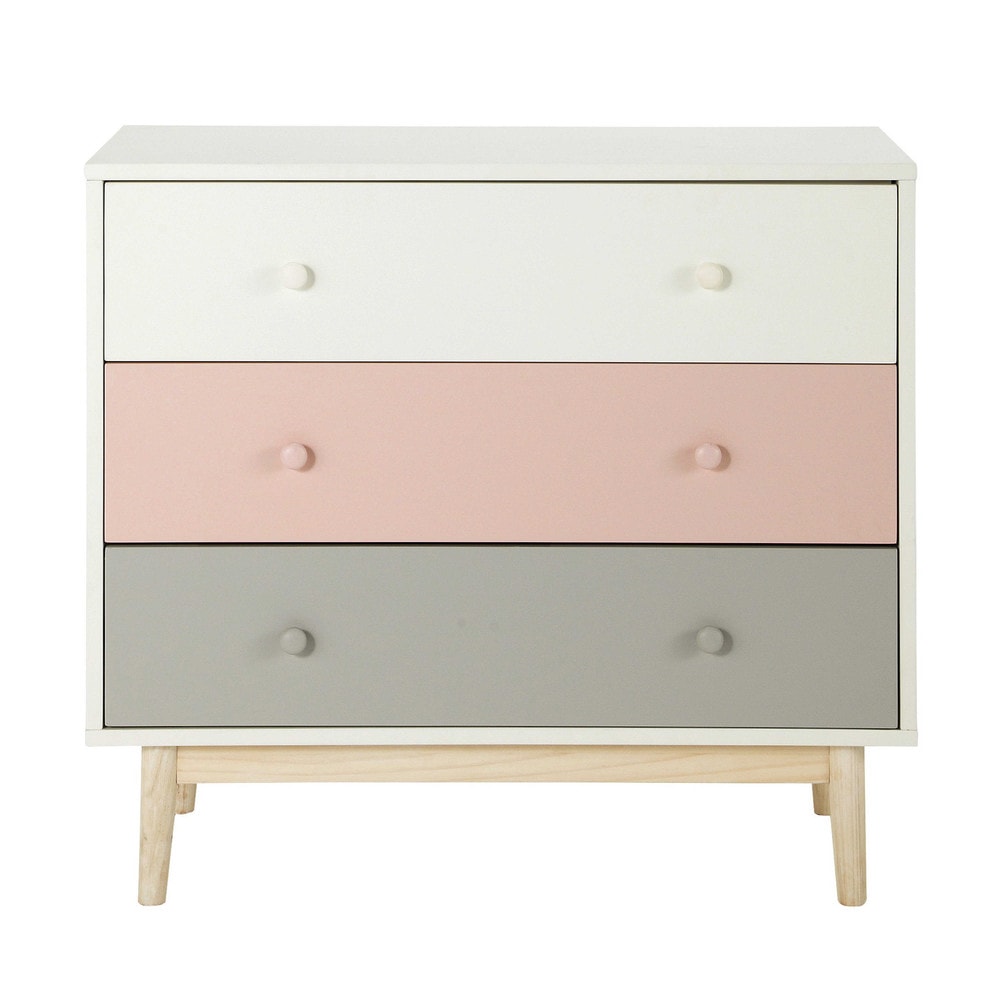 Vintage Chest of Drawers in White and Pink Blush Maisons du Monde