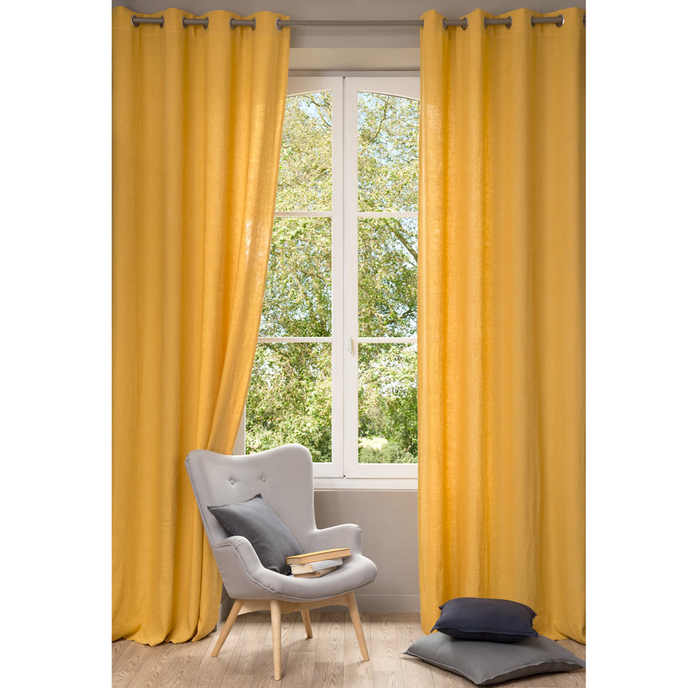 Vorhang aus grobem Leinen gelb 130 x 300 cm | Maisons du Monde