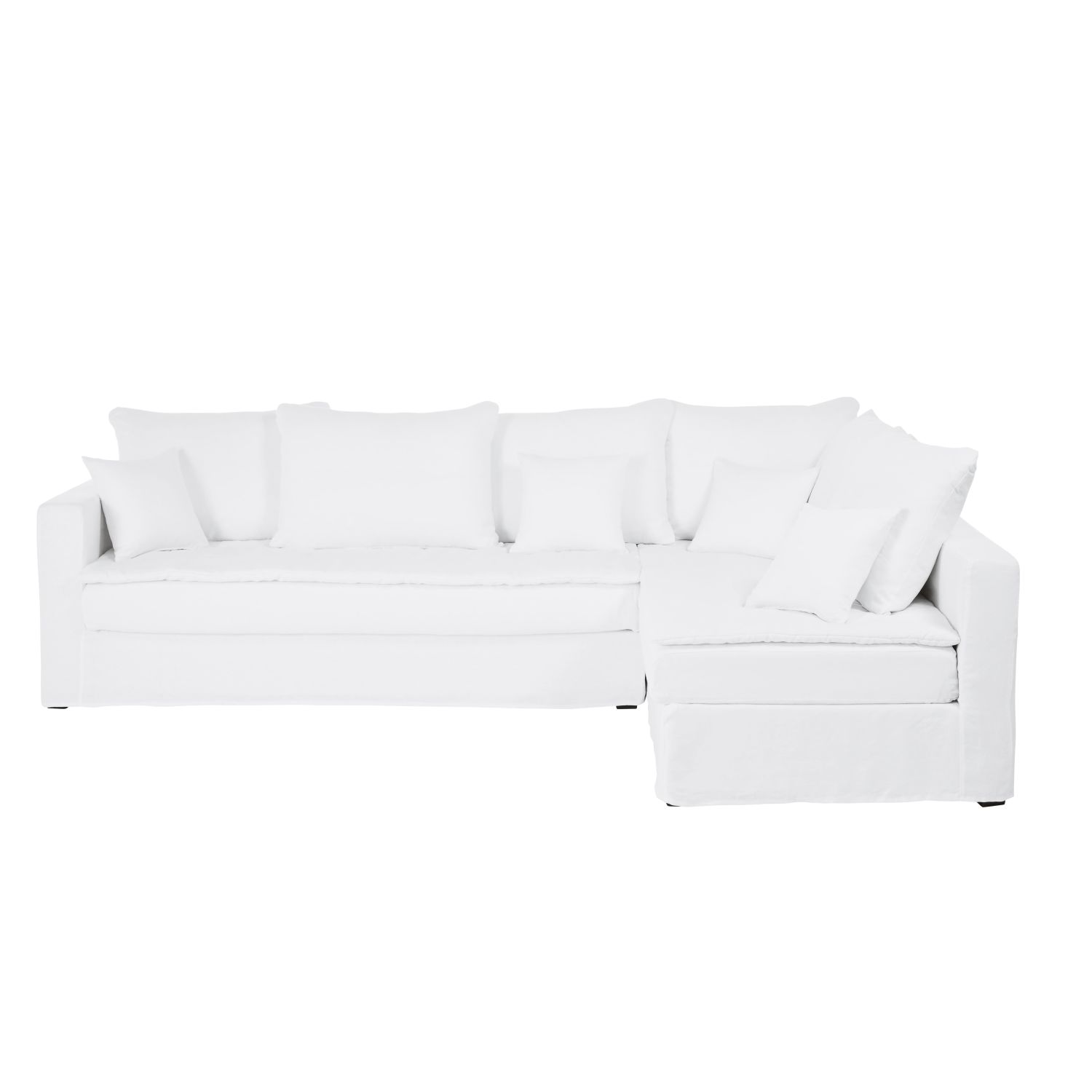 White 5 Seater Washed Linen Corner Sofa Célestin Maisons Du Monde