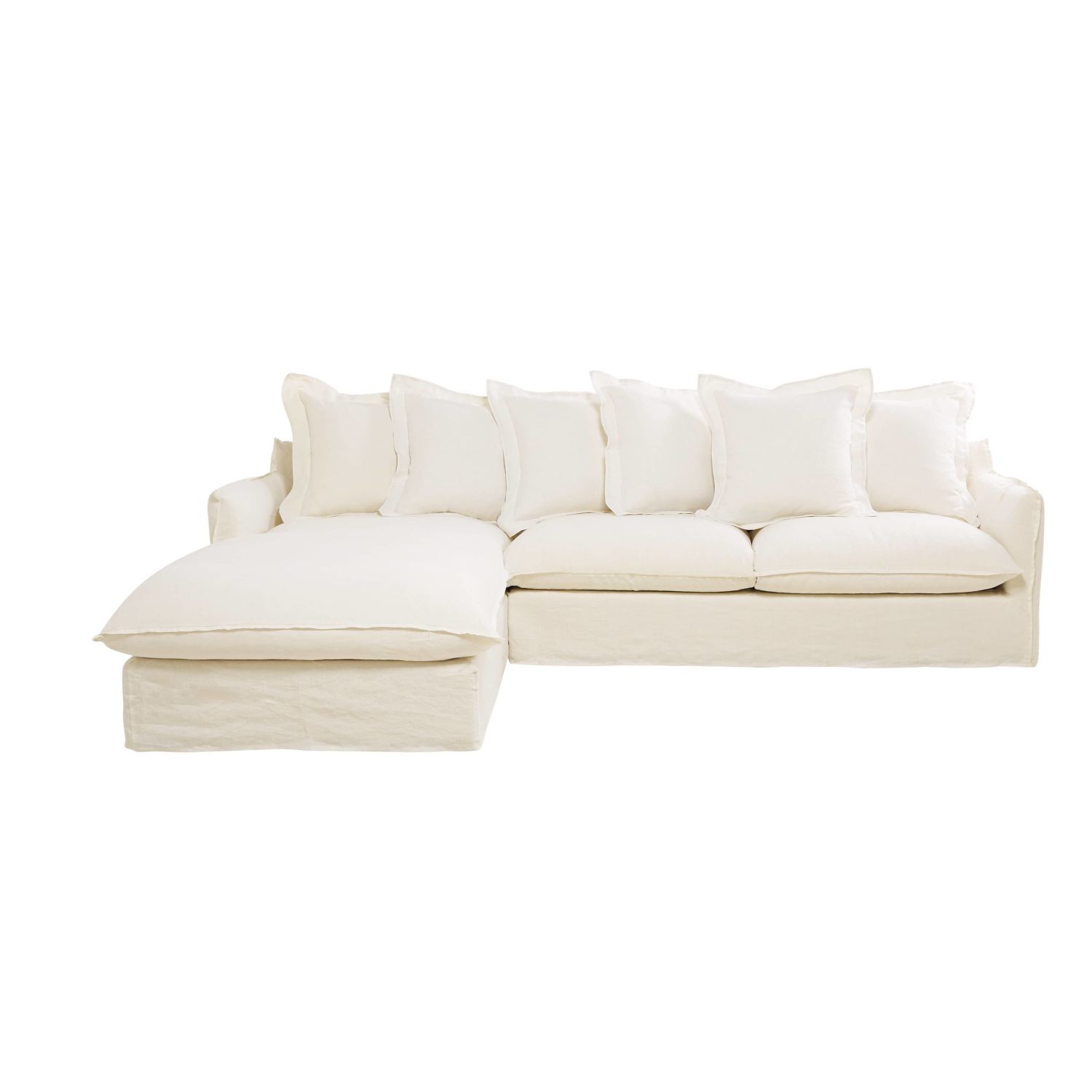 White 6 Seater Washed Linen Left Hand Corner Sofa Barcelone White 6 Seater Washed Linen Left Hand Corner Sofa Barcelone Maisons Du Monde