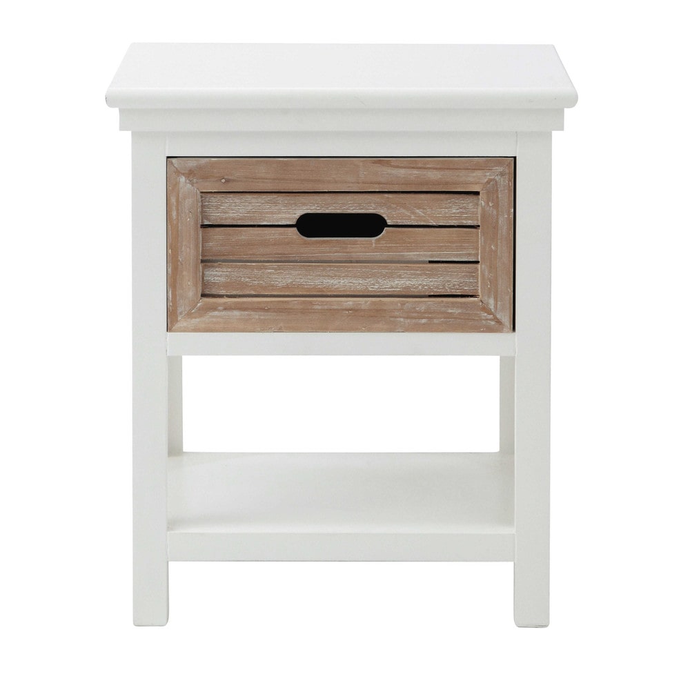 Wooden bedside table with drawer in white W 40cm Ouessant Maisons du