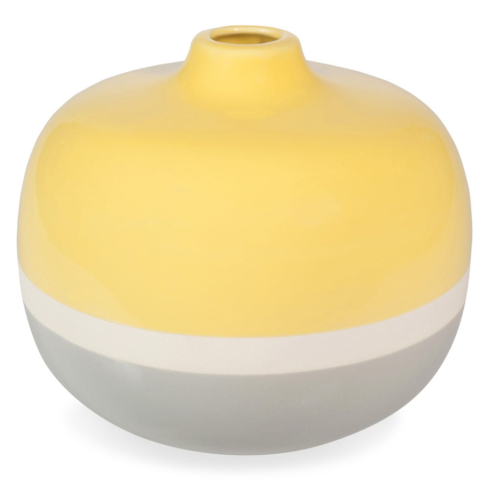 YELLOW ball stoneware vase, yellow/grey, H 18 cm Maisons du Monde
